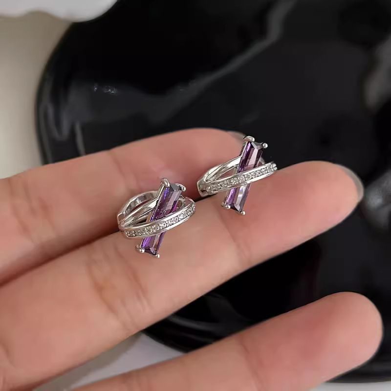 Versatili orecchini da donna in zircone viola di alta qualità, stile freddo, accessori unici e piccoli_voghion.com