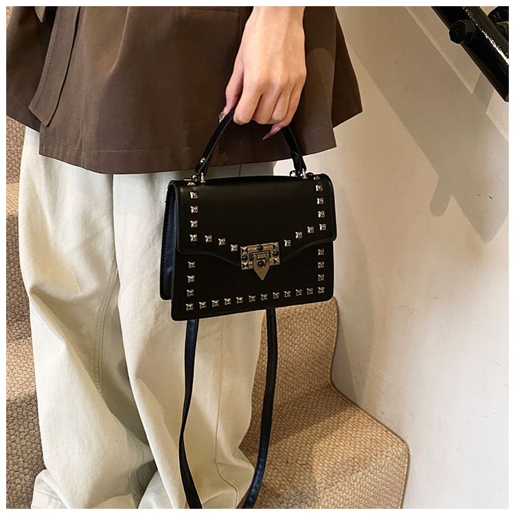 Women's Studded Clutch Bag - Spring PU Small Handbag With Flap Closure (Black, Brown, Beige, White)_voghion.com