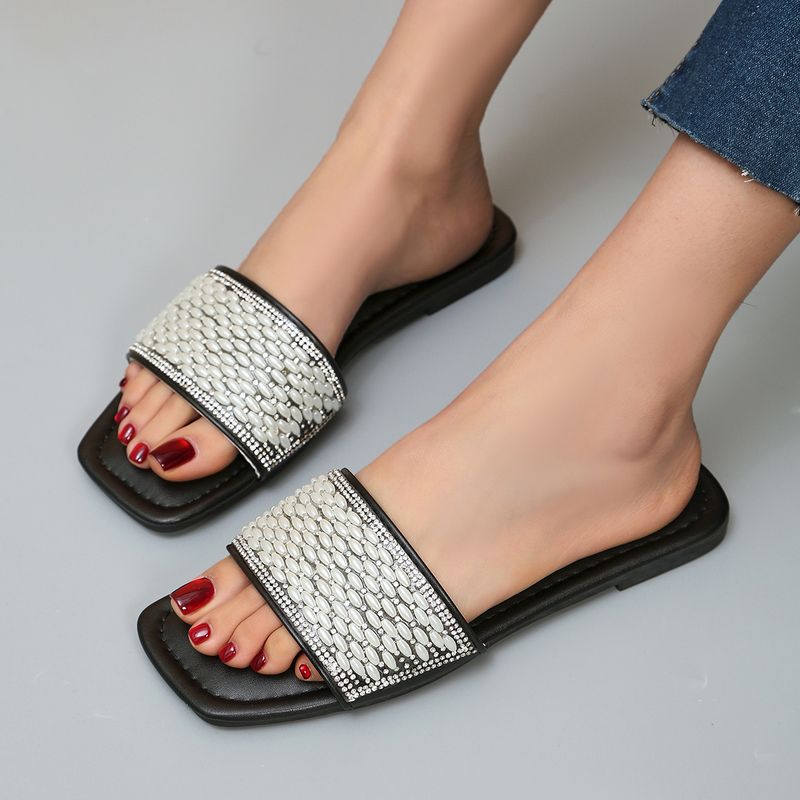 2024 Flat Bottom Water Diamond Women's Line Out Cool Open Toe Beach Slippers_voghion.com