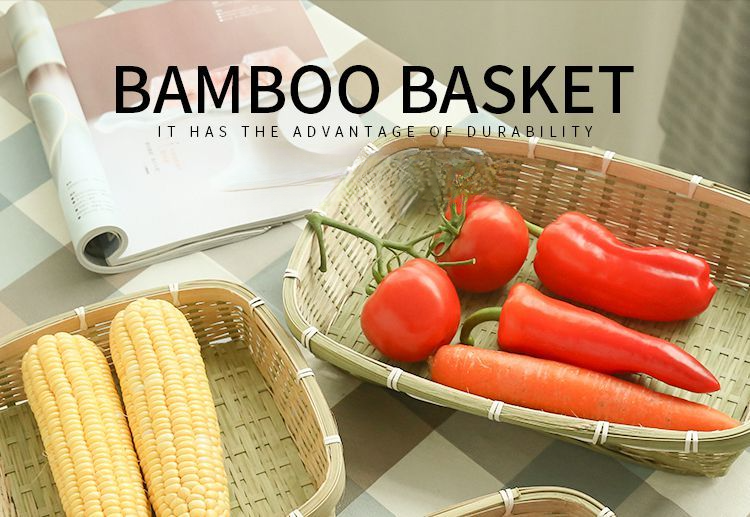 Old-fashioned Bamboo Weaving Product Handmade Rectangular Dustpan Agricultural Household Large Kitchen Fruit Basket_voghion.com