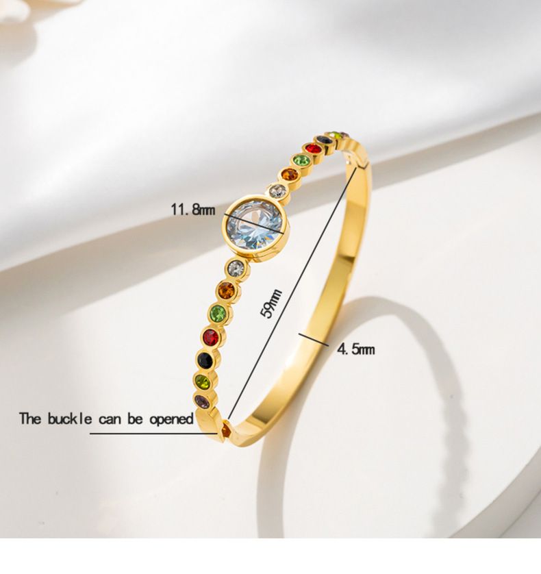 Women's Jewelry Rainbow Zirconia Titanium Steel Bracelet With Secure Clasp, Elegant And Durable Fashion Accessory For Everyday Wear_voghion.com