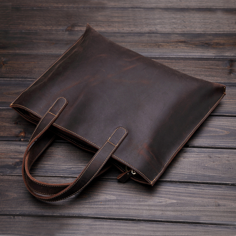 Handtasche Horizontaler Stil Herren Crazy Horse Skin Business Document Head Layer Rindsleder Briefträgertasche_voghion.com