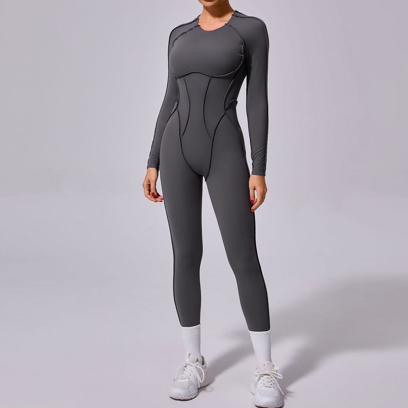 Tongfei New Winter One-Piece Sports Yoga Suit Backless Sleeve Long Pants Bodysuit Tight-Fitting 10122_voghion.com
