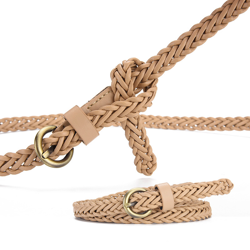Verão novo retro bronze botão fino tecido moda decoração vestido cinto para mulher_voghion.com