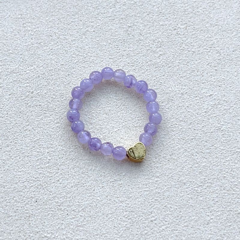 Natürlicher Kristall Turmalin Erdbeerquarz Lichtechter Ring Herz Elastisches Band Schlichter, vielseitiger, eleganter Schmuck_voghion.com