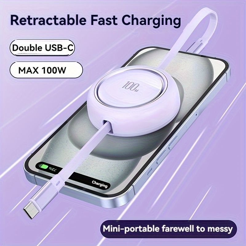 100W hurtigladende uttrekkbar datakabel – doble TYPE-C-porter for samtidig lading, praktisk uttrekkbar rask dataoverføring med TYPE-C-C_voghion.com