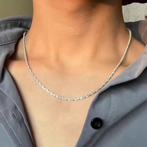 Non-Fading Men's Sparkling Titanium Steel Collarbone Niche High-End Minimalist Design I Necklace Bare Chain New Model_voghion.com