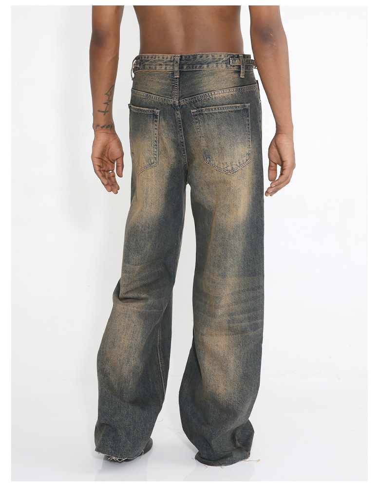JEANS | 2023 Neue Straight Barrel Made Old Rust Earth Ragged Denim Hose für Männer und Frauen_voghion.com