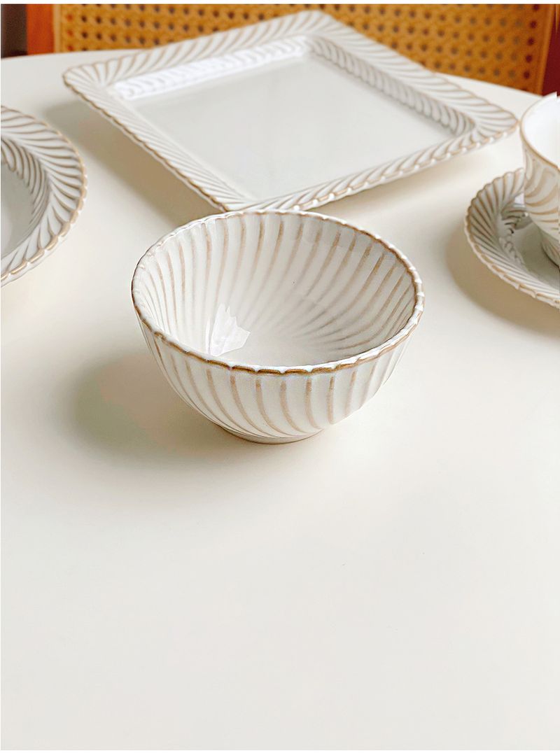 Shy Mimosa Ceramic Tableware Set – Japanese-Style Glazed Floral Relief Bowls, Plates & Cups, Microwave-Safe Modern Minimalist Dinnerware_voghion.com
