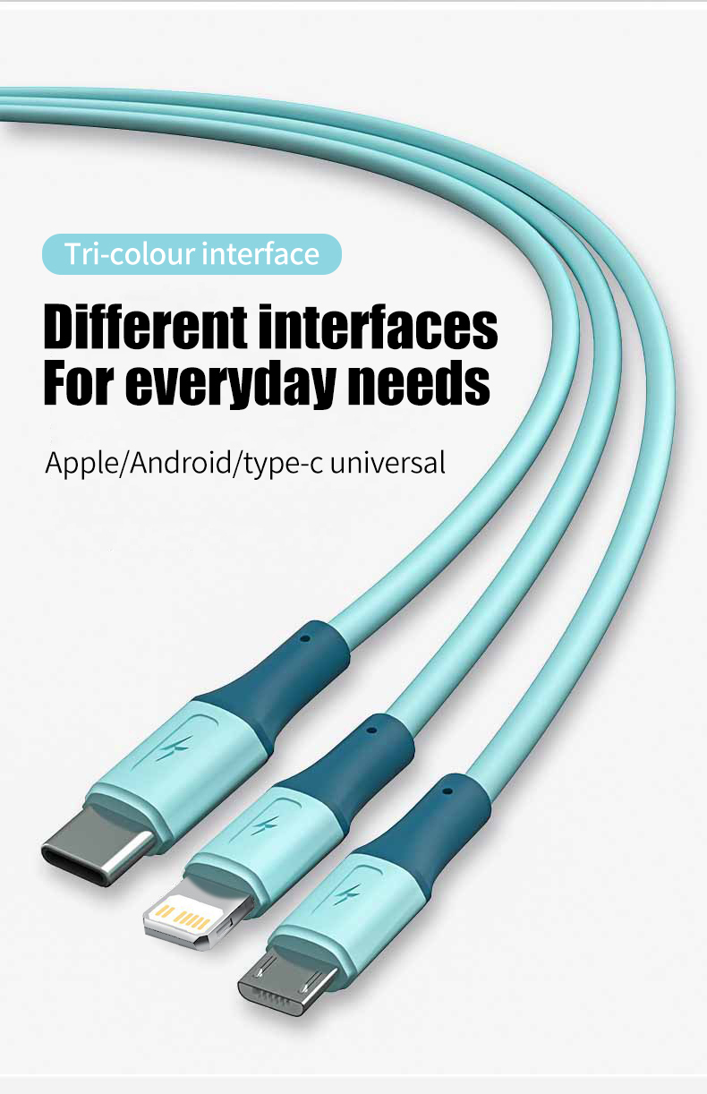 Cabo USB Elough 3 em 1 3A cabo de carregamento rápido tipo C mini cabo de carregamento de telefone móvel de 8 pinos adequado para iPhone 13, 12_voghion.com