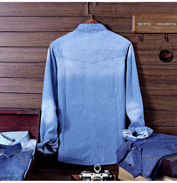 Yeni Kore slim fit kot gömlek, erkek uzun kollu genç Kore moda pamuklu gömlek, öğrenci ince ceket partisi_voghion.com