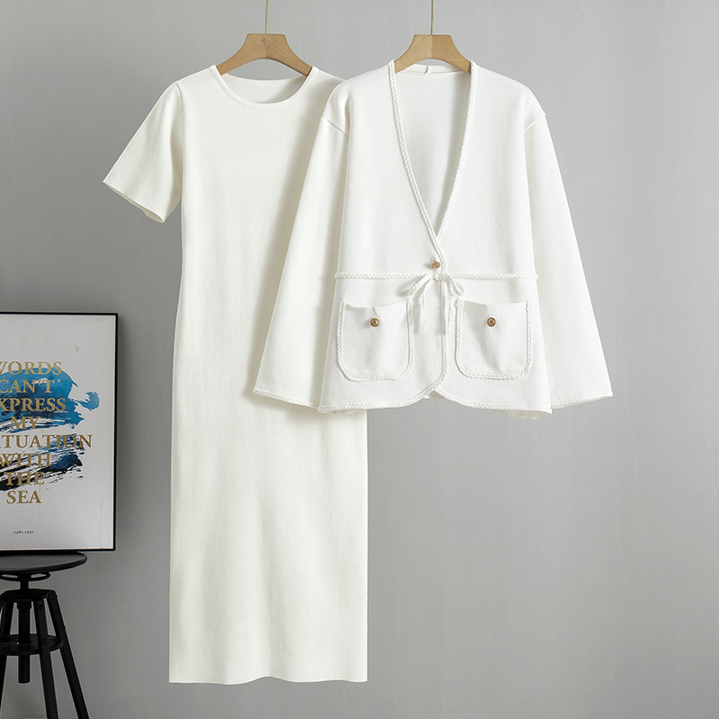 Women's Clothing 2025 Spring And Autumn New Casual Loose Fashion Cardigan Sweater Long Dress Two-Piece Set_voghion.com