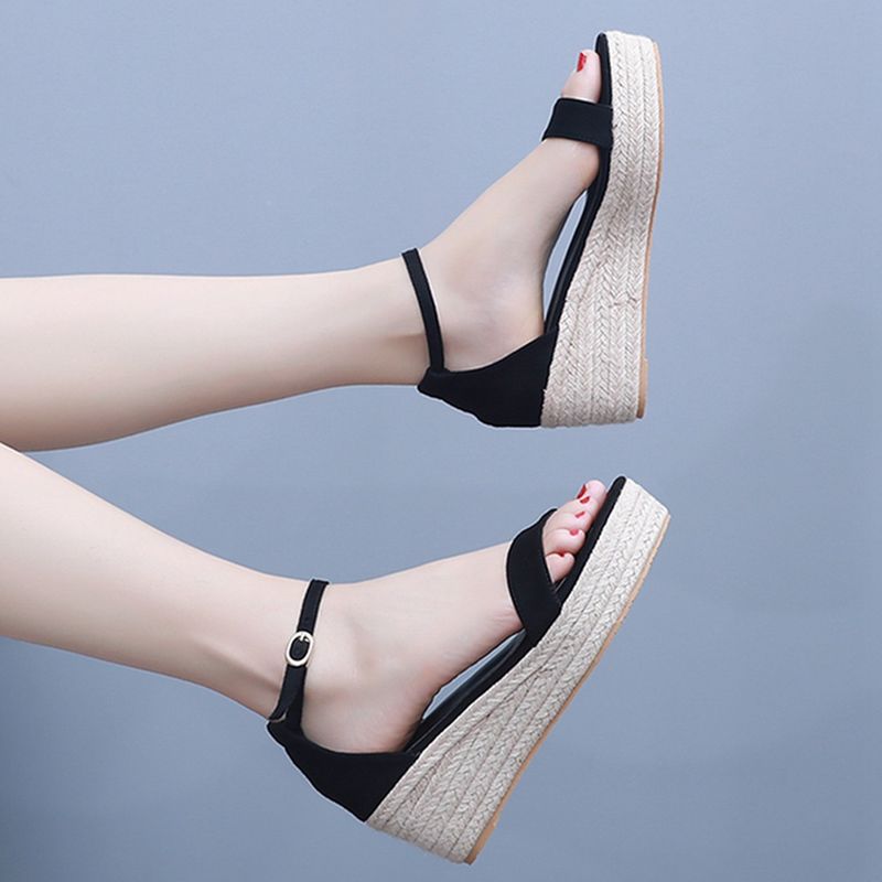 Γυναικεία Παπούτσια Μεγάλα Μεγέθη με Τακούνι Σφήνας, Χοντρές Σόλες, Σανδάλια με Ψηλοτάκουνο και Σχοινί, Σανδάλια με Ψηλοτάκουνο και Σχοινί_voghion.com