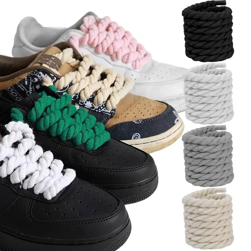 Bold Cotton en Twist Weave Skosnören enfärgad rep Skosnören Män Kvinnor Trendig Personlighet kpop Sport Fritidskläder_voghion.com