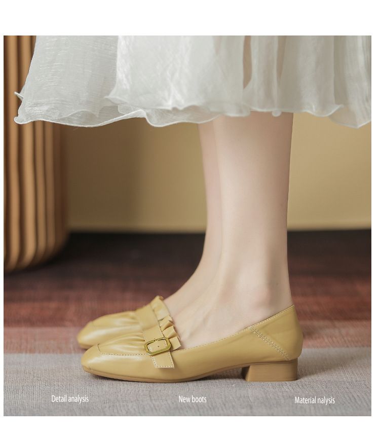 Schuhe mit quadratischer Spitze und dickem Absatz für Damen, Herbst 2024, neue quadratische Schnalle, plissierte, vielseitige, flache Öffnung, mittlerer Absatz, Oma-Schuhe, Damen-Arbeitsschuhe_voghion.com