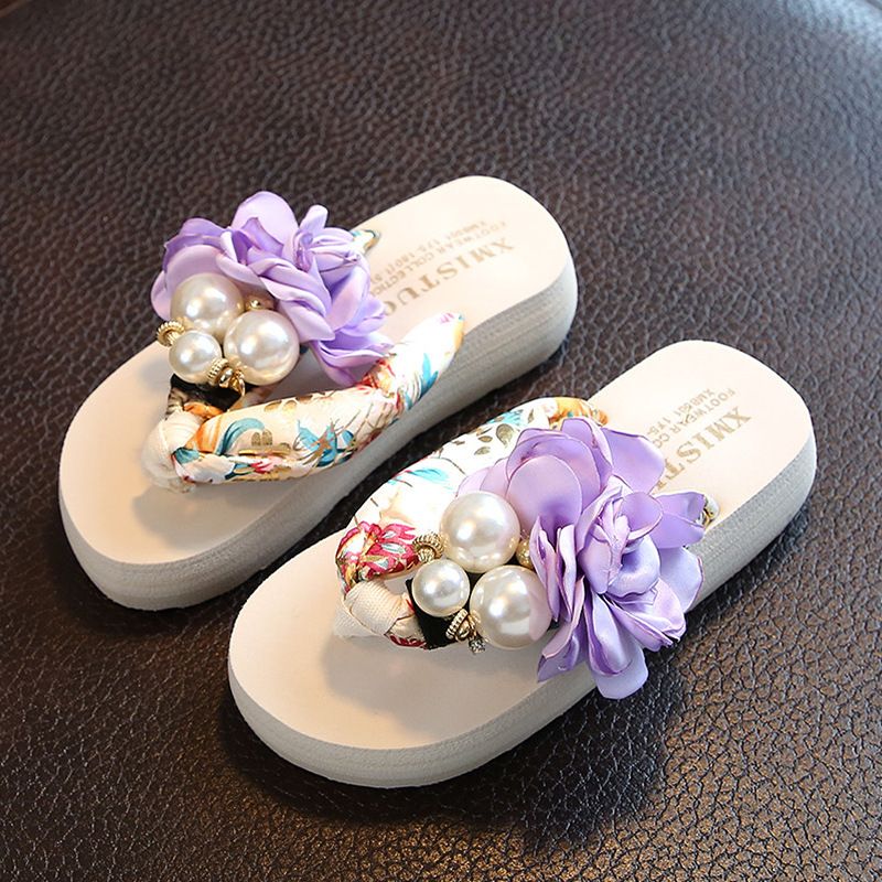 Sommar Nya Halkfria Barn Flip-flops Flickor Mode Strandskor Nypsandaler Kvinnliga Blommor Tofflor Damkläder_voghion.com
