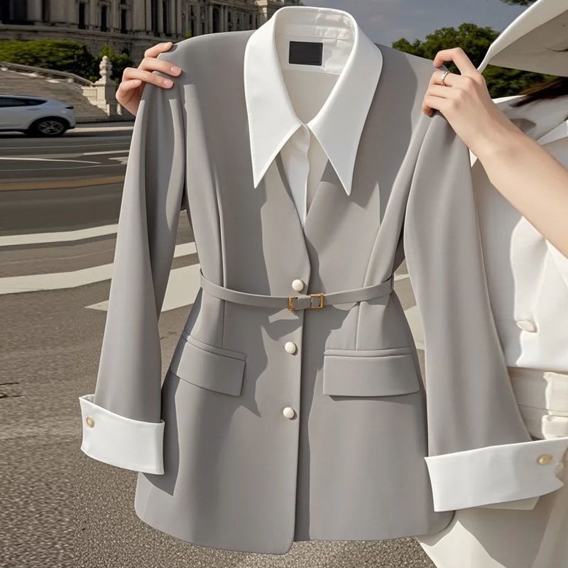 Vêtements pour femmes début d'automne veste de costume deux pièces noire costume cintré_voghion.com