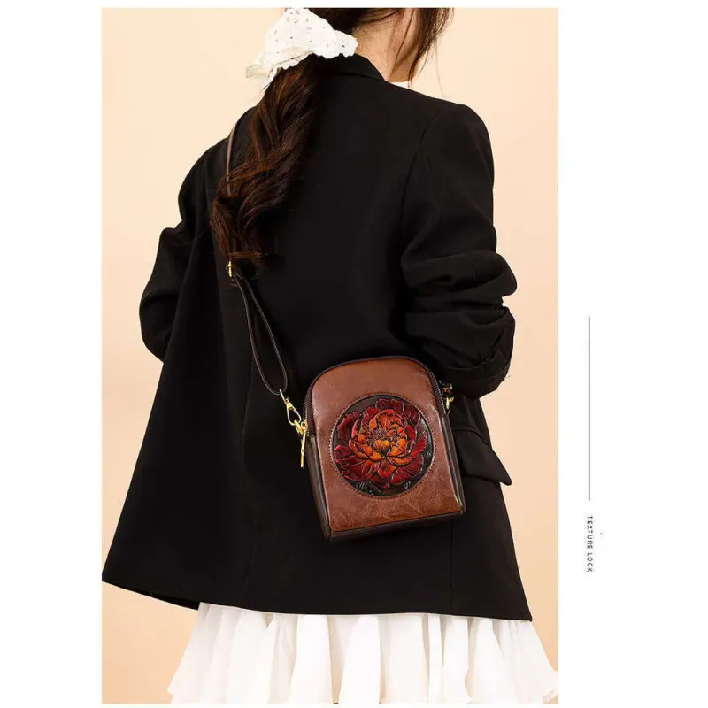 Borsa a tracolla con tracolla singola, con texture in rilievo di peonia, nuova borsa casual da pendolare in stile cinese_voghion.com