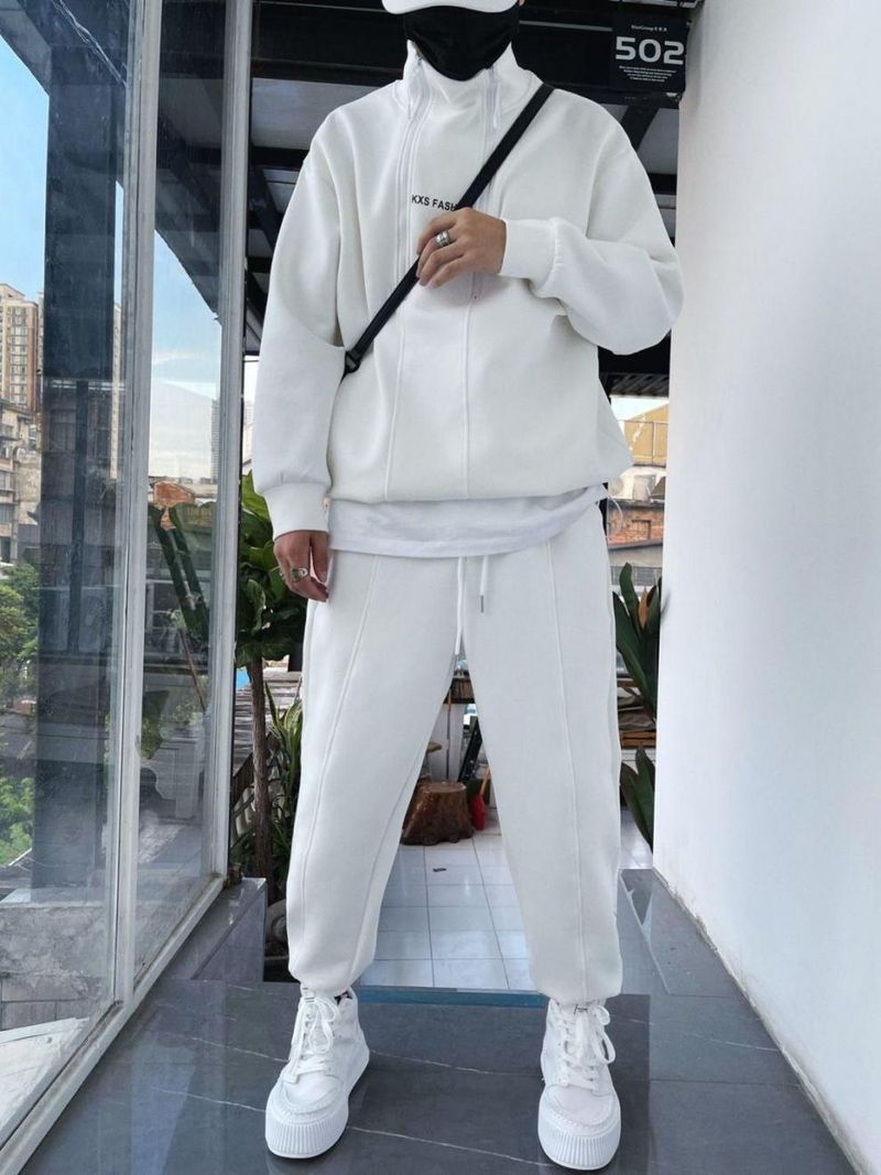 Men's Half-Zip Sweater Set – Winter-Ready Fleece-Lined Jogger Suit With Dual Zipper (Black/Gray/White, S-3XL)_voghion.com