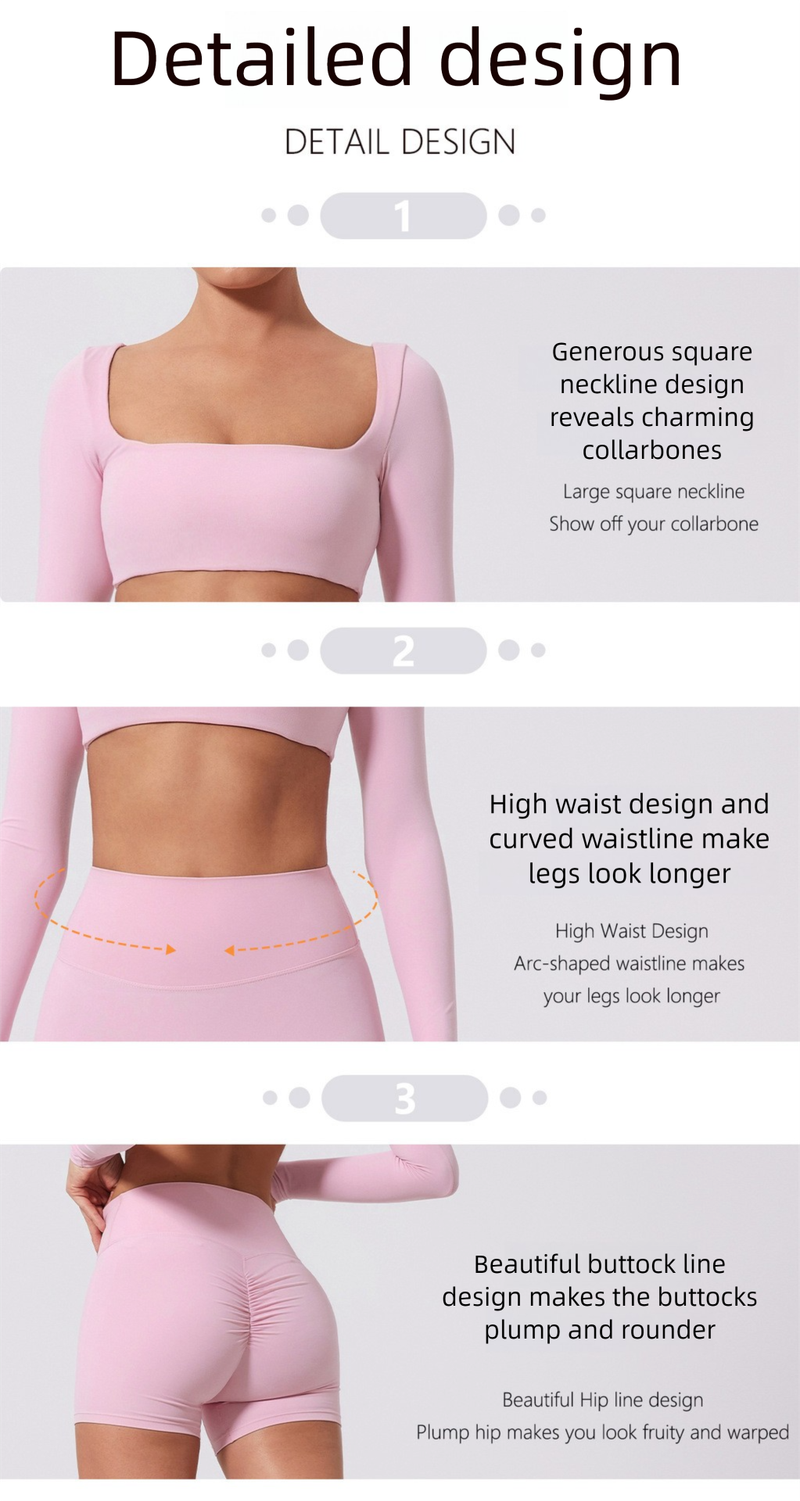 Abbigliamento da yoga aderente da donna, effetto nude, manica lunga, con protezioni per il petto, vita, asciugatura rapida, sportivo, elastico, tre quarti, color pesca_voghion.com