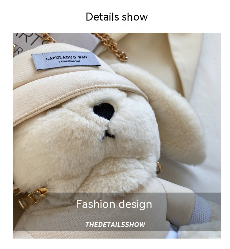 Simpatica borsa per bambole in peluche con orecchie di coniglio per donna 2024 Borsa a tracolla con catena in peluche versatile autunno/inverno in peluche di nuova tendenza_voghion.com