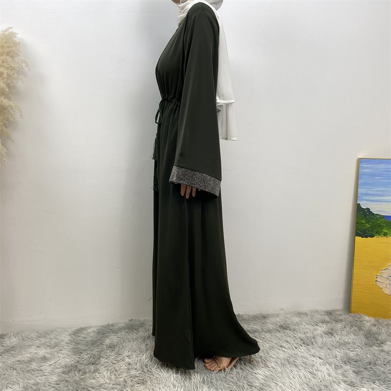 Ramadan moslim vrouw jurk vooraan rits verborgen riem Dubai abaya mouwen met zilveren rand ontwerp Marokkaanse kaftan koninklijke vrouwen rood_voghion.com