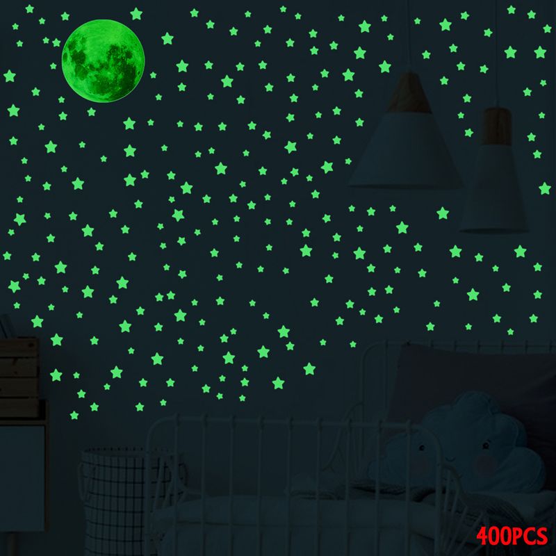 400PCS Night Light Carving Stars with 20cm Moon AFG3451 Self Adhesive Living Room Background Wall Stickers_voghion.com