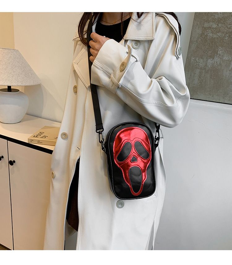 Funny Skull Crossbody Bag For Women - Gothic Halloween PU Shoulder Purse With Phone Pocket & Zipper Closure (Multiple Colors)_voghion.com