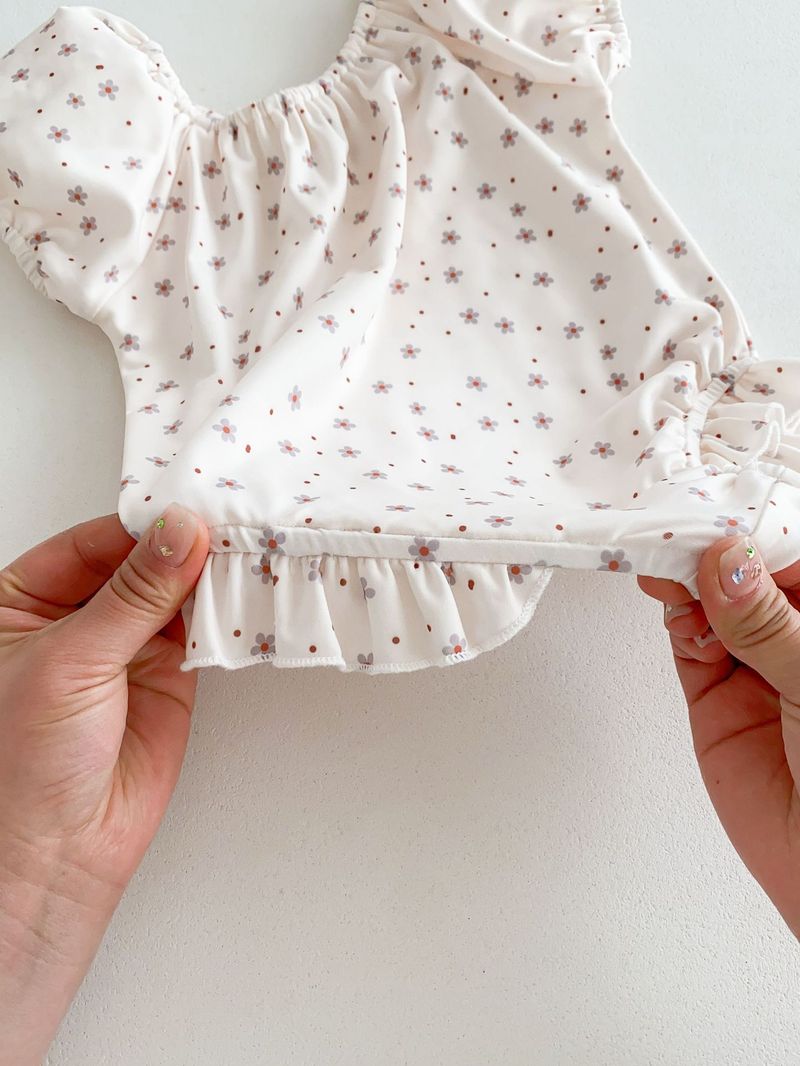Maillot de bain d'été coréen pour filles, bulle à la mode pour bébé, mignon, manches courtes, une pièce enveloppée, bas, imperméable, chapeau de natation_voghion.com