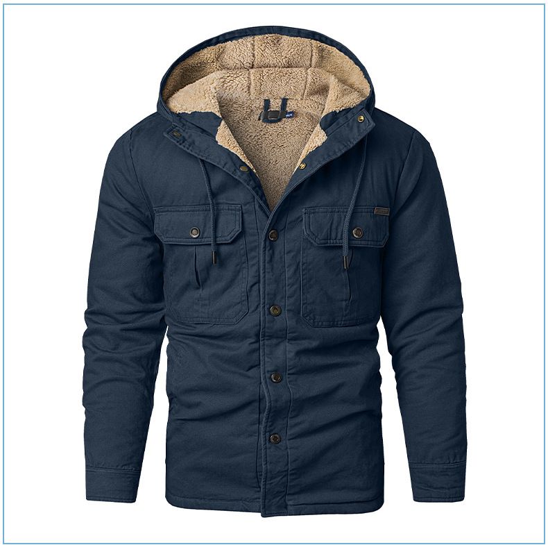 Giacca imbottita imbottita multitasche taglie forti da uomo di taglia americana con giacca imbottita con cappuccio spesso Giacca in pile di agnello imbottita media lunga_voghion.com