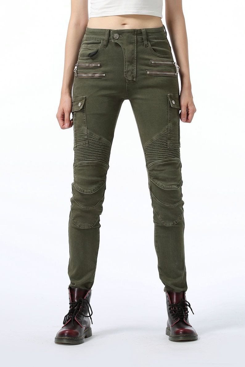 Jeans elasticizzati da motociclista da donna - Pantaloni da motociclista per tutte le stagioni con protezione per le ginocchia, denim ad alta elasticità per la guida fuoristrada e in città (nero/blu/verde)_voghion.com