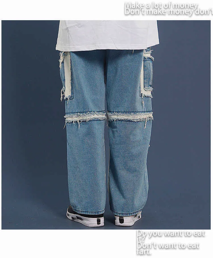 Men's Jeans IEFB /men's wear streetewar hip hop raw edge patchwork loose jeans male 2022 Autumn new straight denim pas_voghion.com