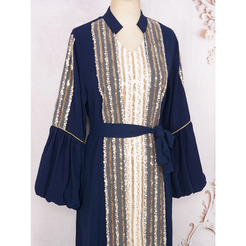 Kuwait Robe Fashion Donna Perline Due Pezzi Set Abito Musulmano Manica a Bolla per Le Donne_voghion.com