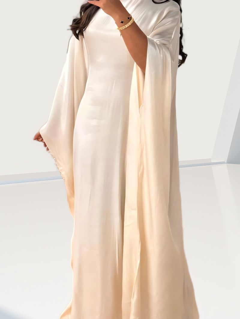 Abito in raso di lusso – Elegante abito lungo con maniche a pipistrello | Abito lungo sobrio e scintillante (9 colori disponibili)_voghion.com