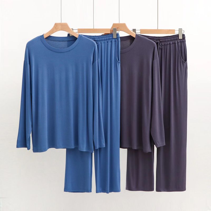 Set da due pezzi da uomo in modal Bitcotton, con maniche lunghe elastiche e pantaloni lunghi, ampio e casual, edizione coreana_voghion.com