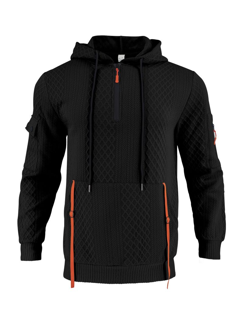 Herrenbekleidung – Kapuzenpullover mit Reißverschluss und Jacquard-Details – Streetwear-Pullover mit mehreren Taschen | Lässige Sportbekleidung in Weiß/Grau/Schwarz/Khaki/Armeegrün_voghion.com
