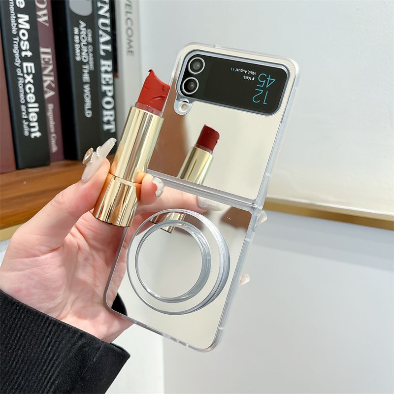 For Samsung Galaxy Z Flip 3 4 5 5G Luxury Mirror Magnetic Circular Stand Phone Case Cover_voghion.com