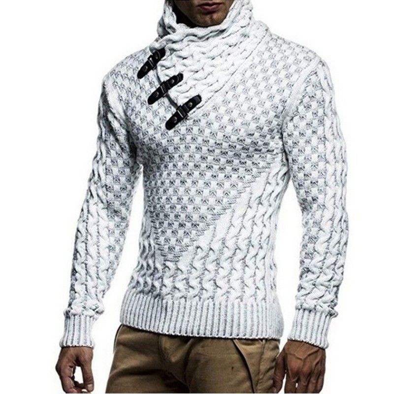 Maglione a collo alto da uomo – Pullover invernale a collo alto con bottoni | Vestibilità slim e orlo a coste_voghion.com