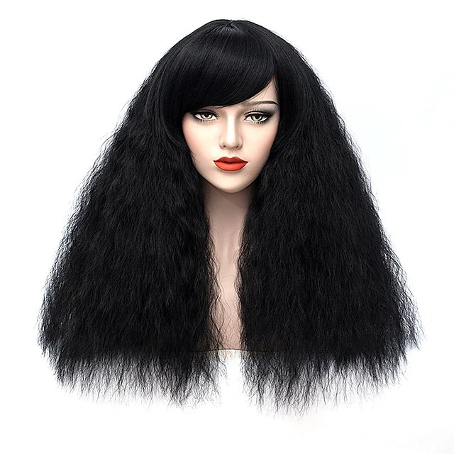Synthetic Wig women's wool curled corn perm medium long shoulder length short curly bangs synthetic fiber hair_voghion.com