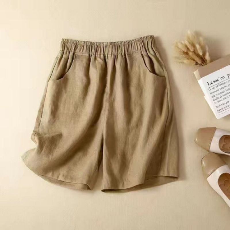 Pantaloncini a gamba larga in cotone e vita alta 2025 per donna in estate, sottili, larghi, taglia grande, per mamme di mezza età,_voghion.com