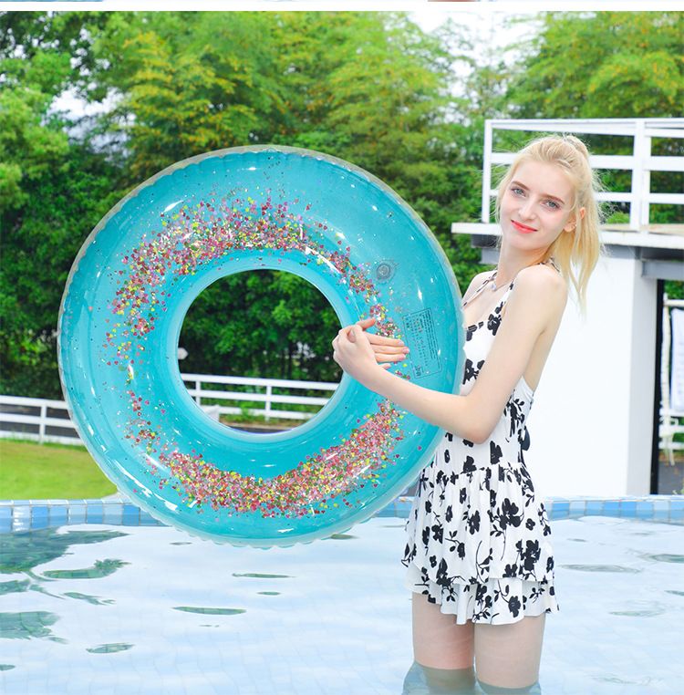 Glitzernder, transparenter, aufblasbarer Schwimmring für Erwachsene – verdickter Schwimmring mit Strasssteinen (rutschfestes Design, perfekt für Poolpartys und Strandurlaub)_voghion.com