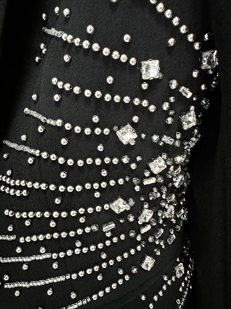 Damenbekleidung Promi-Mode neuer schwerer Perlendiamant mit einem Knopfanzug Hosenanzug zweiteiliger Anzug_voghion.com