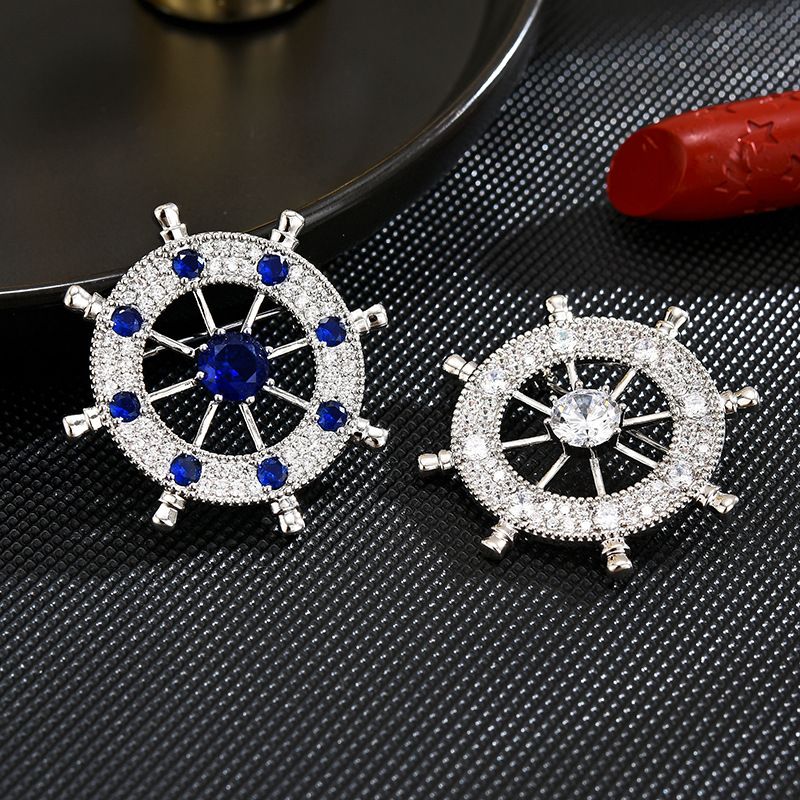 New minimalist and atmospheric men's boat rudder brooch with micro inlaid zircon coat, suit acc, fashionable_voghion.com