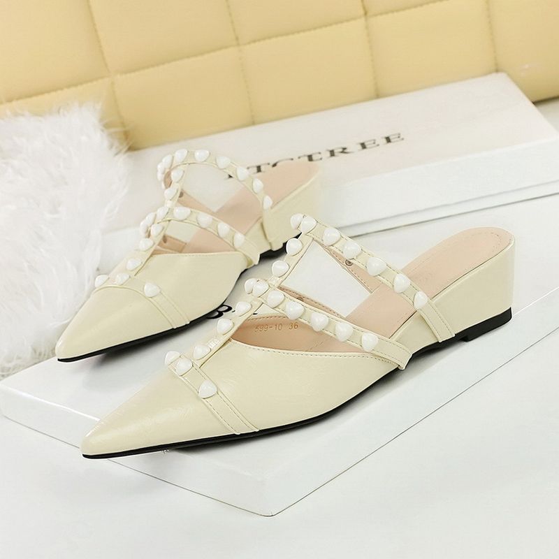 Pearl Chain Bag Head Drag, Comfortable And Versatile Outside Wear, High-end Temperament, One-pedal Women's Shoes_voghion.com
