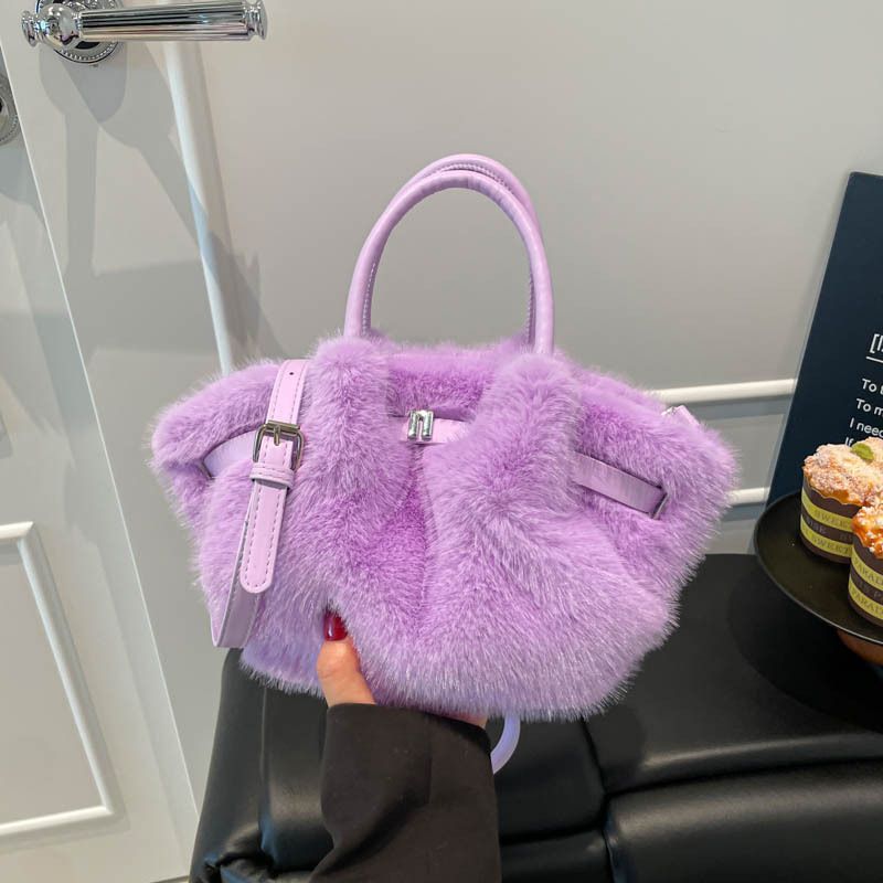 Borsa a tracolla semplice e personalizzata, nuova borsa a secchiello in peluche casual da donna, autunno 2025_voghion.com