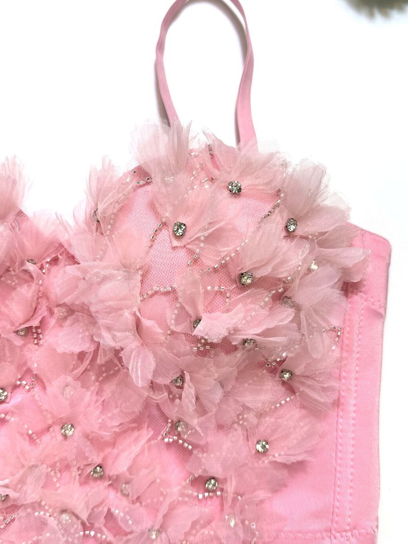Women's Clothing Small Flower Beaded Fishbone Bra With Chest Pads High End Outer Wear Sexy Disco Wear With Tube Top_voghion.com