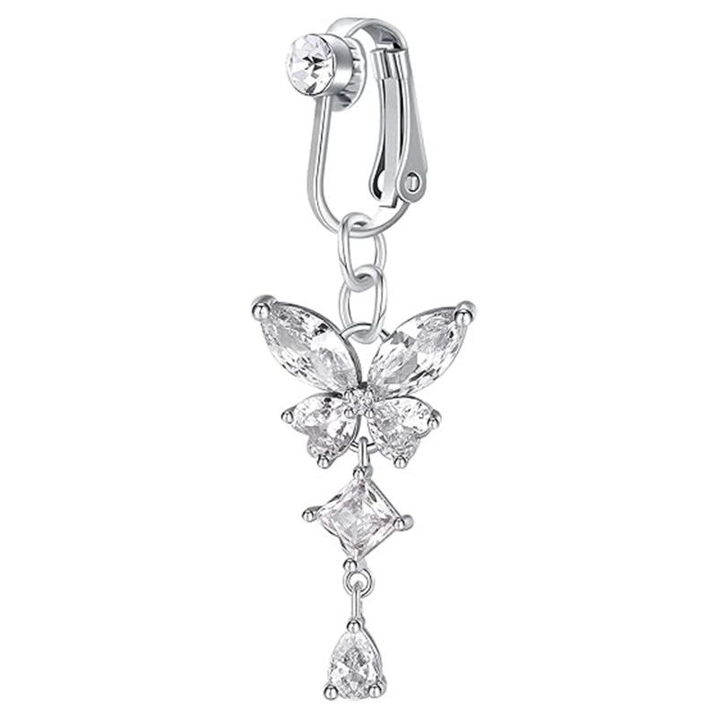 Piercing ombelico a clip con farfalla, in rame e zircone rosa, finto piercing all'ombelico, gioiello per il corpo, stile alla moda alla moda_voghion.com