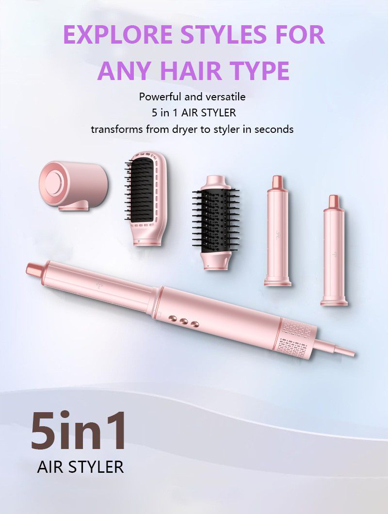 5-in-1 Hot Air Styling Brush Electric Hair Dryer Comb Negative Ion Technology For Straightening Curling Volumizing_voghion.com