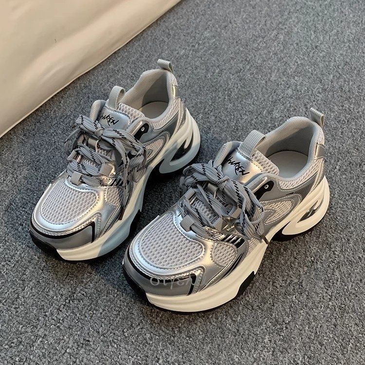 New All Match Small Size Super Hot Red Dad Shoes Women's Height Enhancing Thick Soled Breathable Sports Shoes_voghion.com