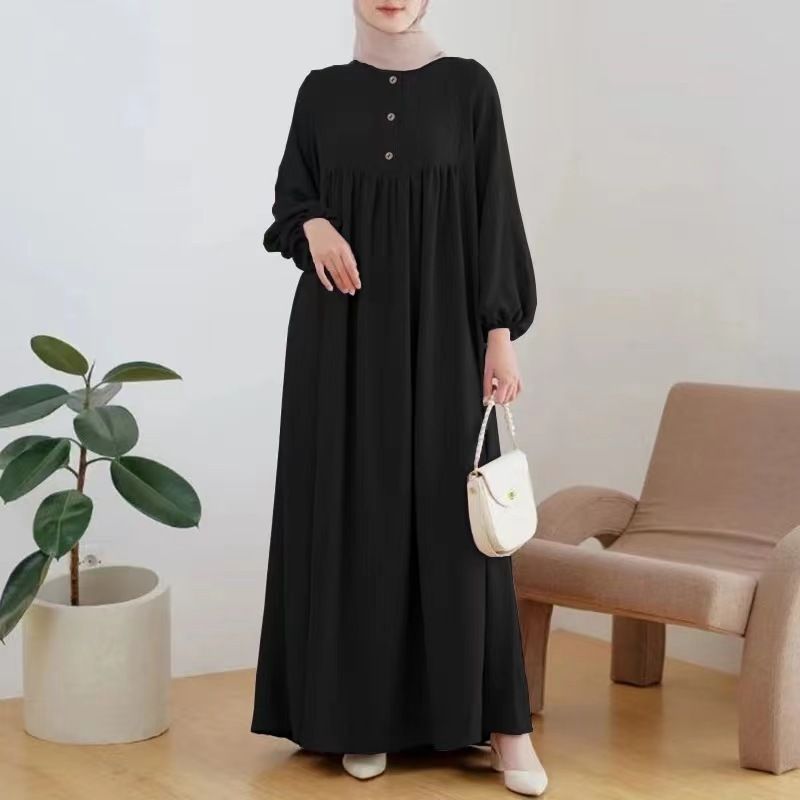 Abbigliamento da donna, abito lungo, abito largo, alla moda, casual, con maniche a lanterna_voghion.com